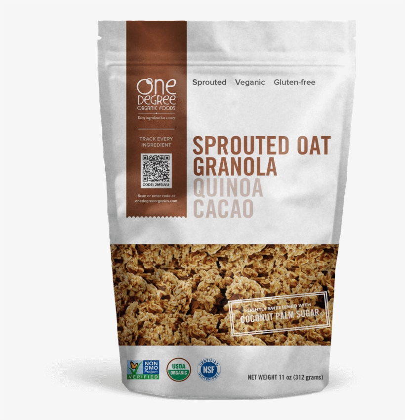 Sprouted Quinoa Cacao Granola, 312g - One Degree Organic Foods Quinoa Cacao Sprouted Oat, transparent png