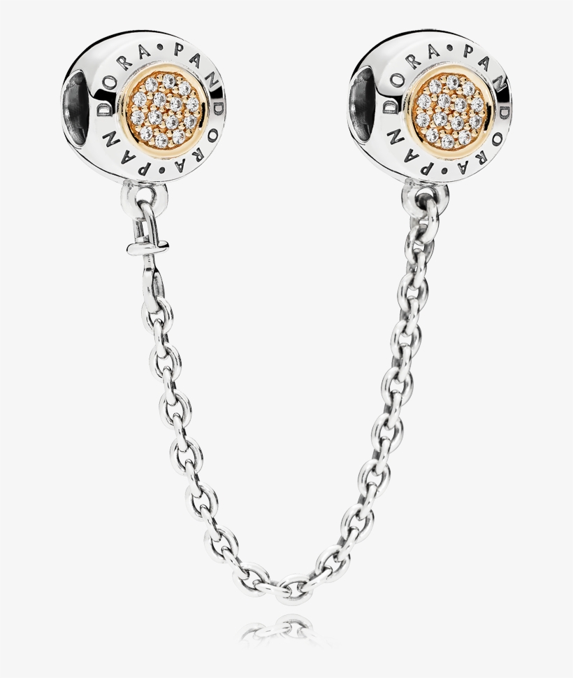 Pandora Logo Silver Safety Chain With 14k And Clear - Pandora Clip Safety Chain, transparent png