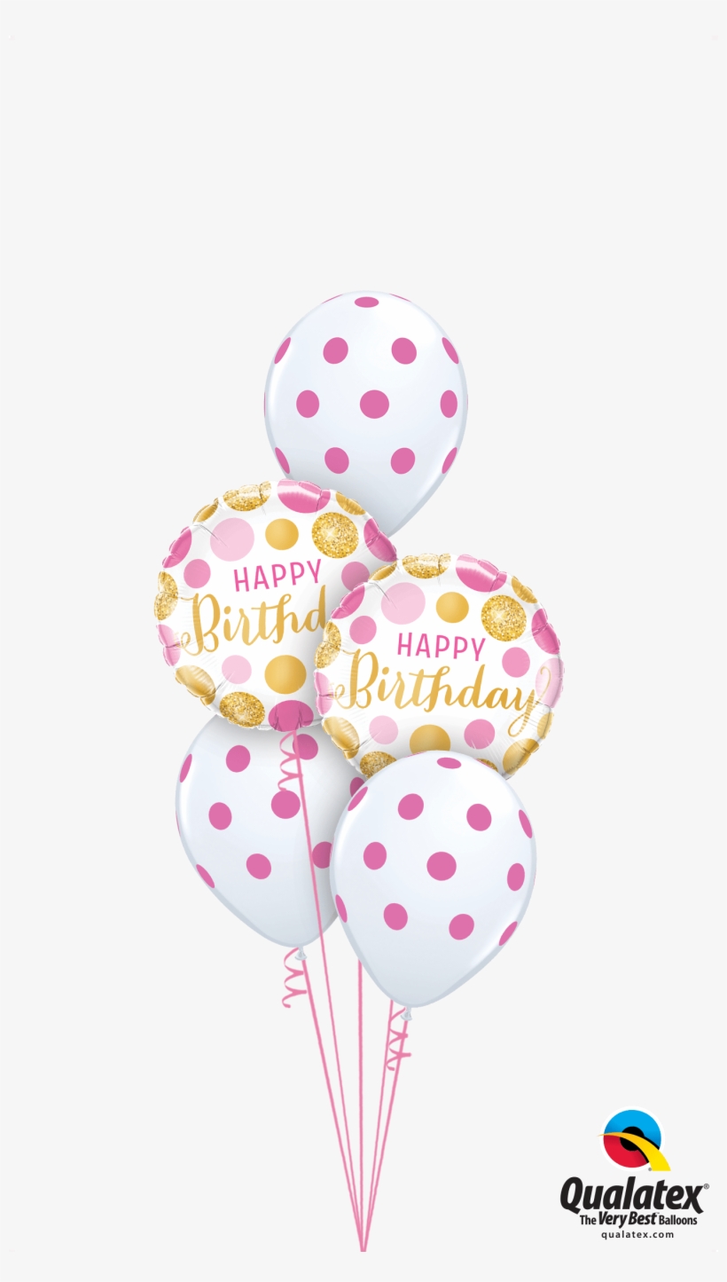 Get Birthday Pink & Gold Dots Classic Helium Balloons - Birthday Pink & Gold Dots Foil Mylar Balloon 18", transparent png