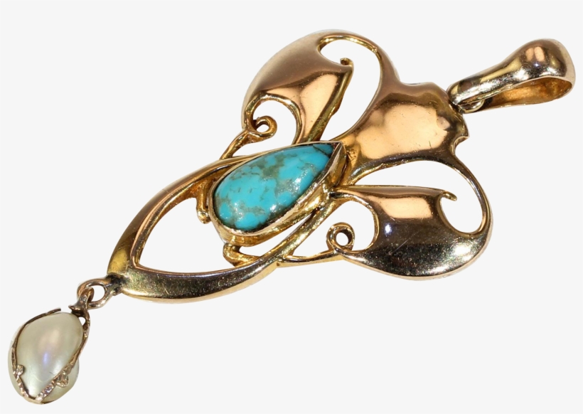 Antique Edwardian Art Nouveau Pendant Pearl Turquoise - Pendentif Turquoise Antique Edwardian Art Nouveau Pearl, transparent png