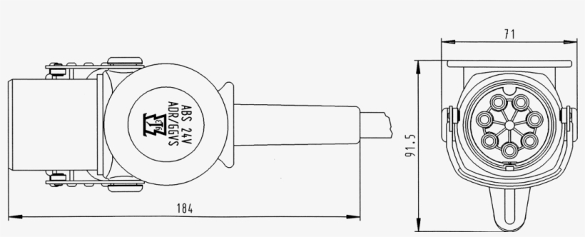 241003 01 Technical Drawing - Zástrčka Abs/ebs Adr 24v-7.polová-šroubovací, transparent png