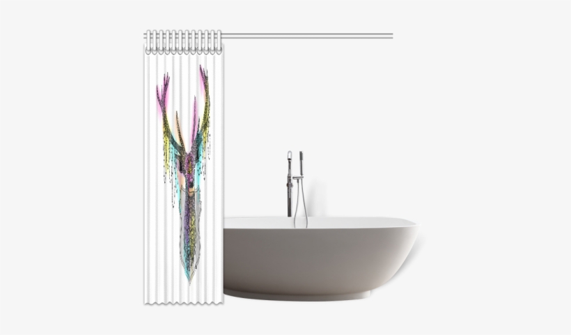 Watercolor Deer Head, Ornate Animal Drawing Shower - Interestprint Tropical Island Decor, Oceanfront Waves, transparent png