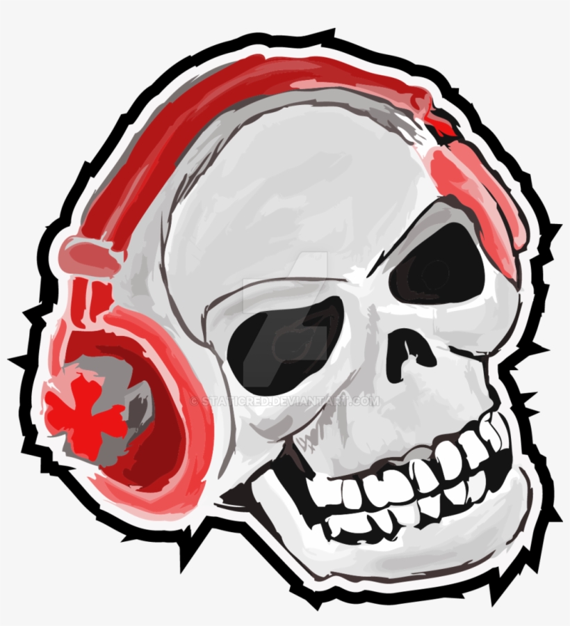 Headphone By Staticred On Deviantart - Skull With Red Headphones, transparent png