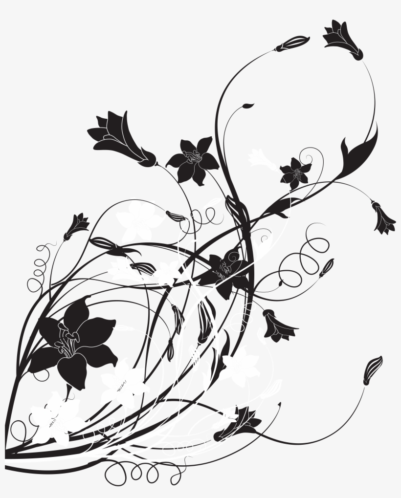Black White Floral Decoration Png Clip Gallery, transparent png