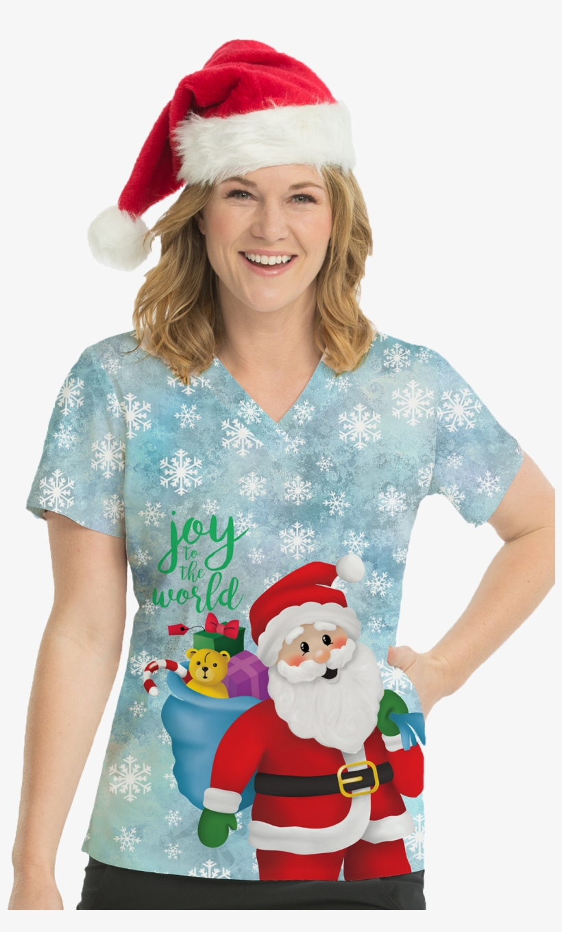 Medcouture Women's Christmas Scrub Top Joy To The World - Christmas Scrub Top, transparent png