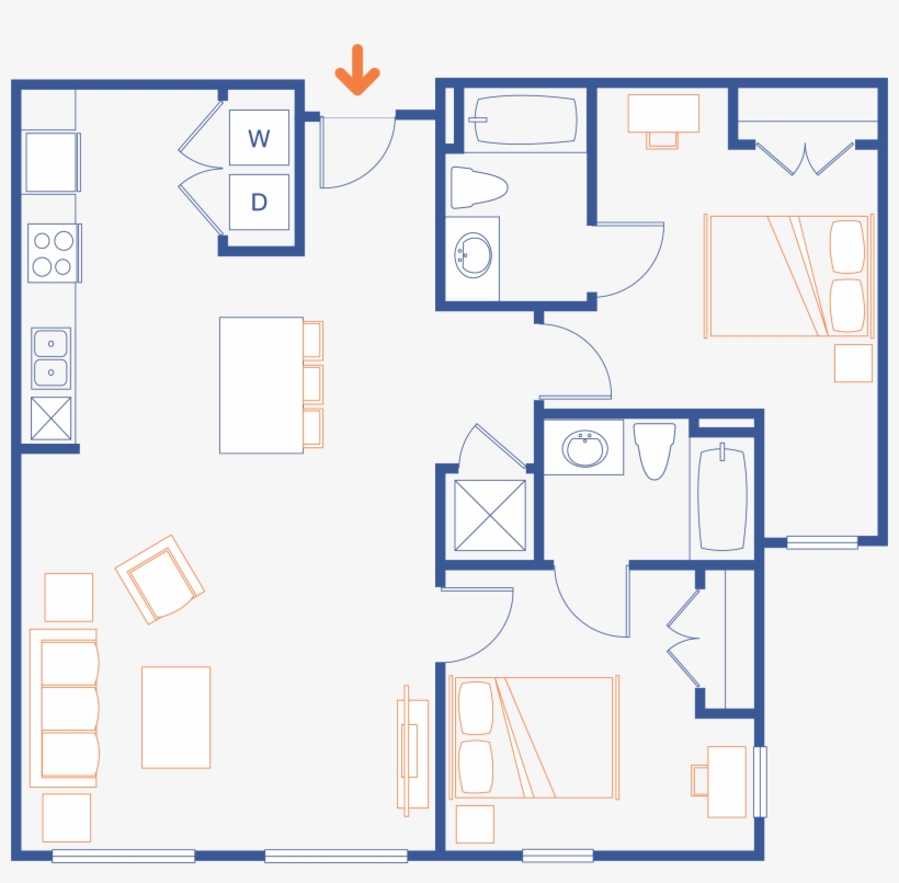 2 Bed, 2 Bath - Floor Plan, transparent png