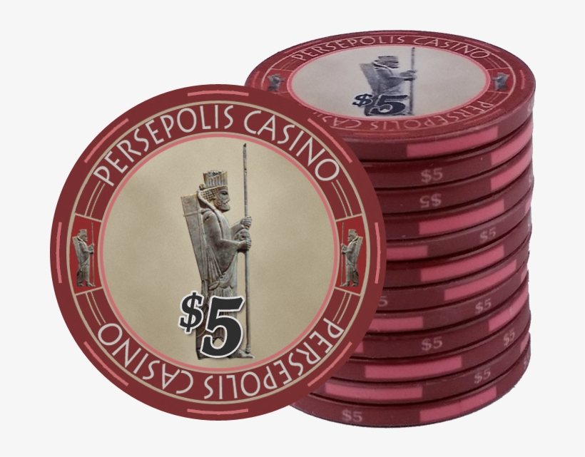 Persepolis Casino Red $5 Ceramic Poker Chip - Casino Token, transparent png