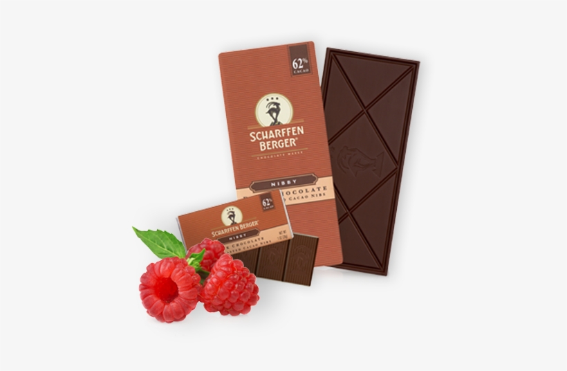 Nibby 62% Paired With Raspberries - Scharffen Berger: 62% Cacao Dark Nibby Bar:12 Count, transparent png