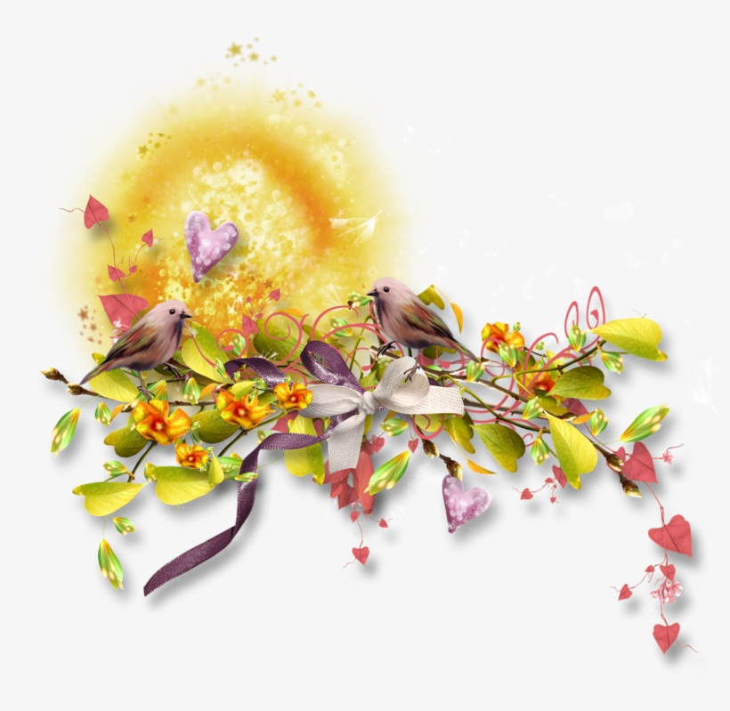 Oiseau Sur Une Branche Fleurie - Floral Design, transparent png