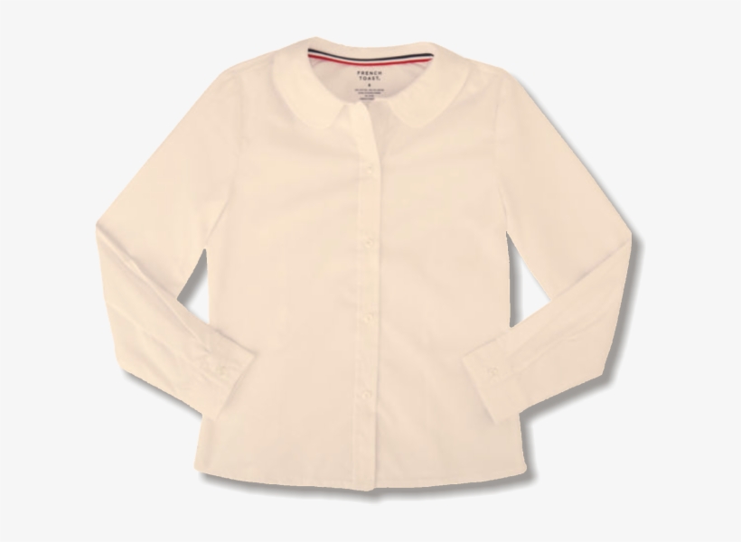Long Sleeve Peter Pan With Logo - White Button Down Women Png, transparent png