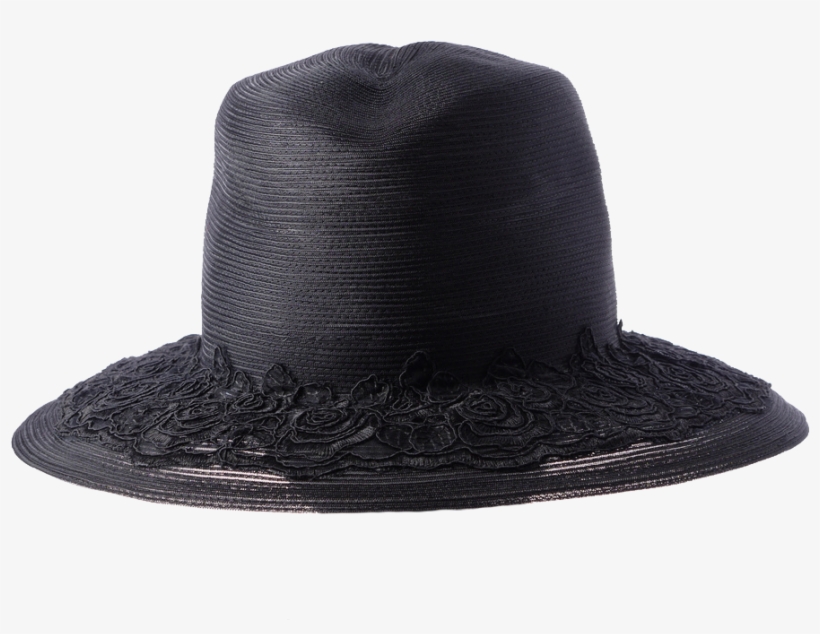 Black Medium Fedora With Hand-sewn Lace Trim - Fedora, transparent png