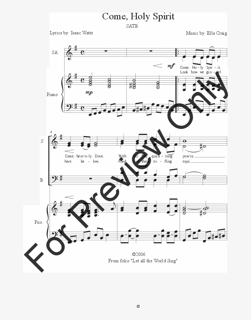Come, Holy Spirit - Parting Blessing Sheet Music, transparent png