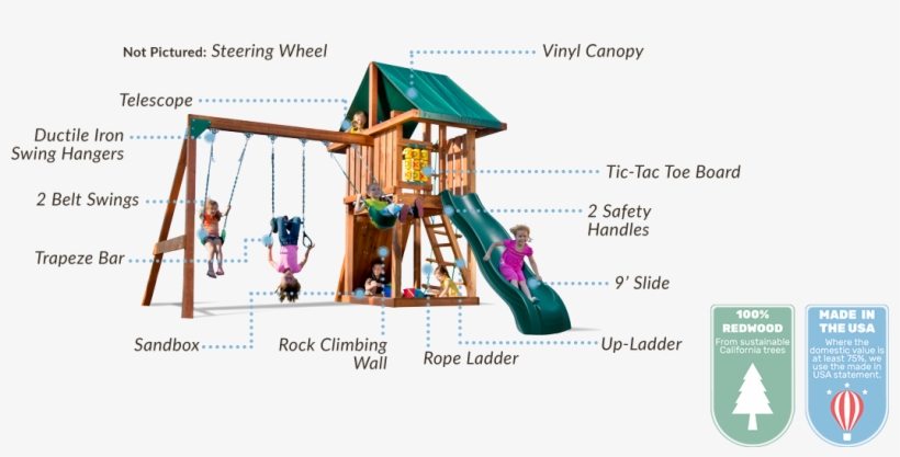 100% California Redwood - Outdoor Swing Set With Monkey Bars, transparent png