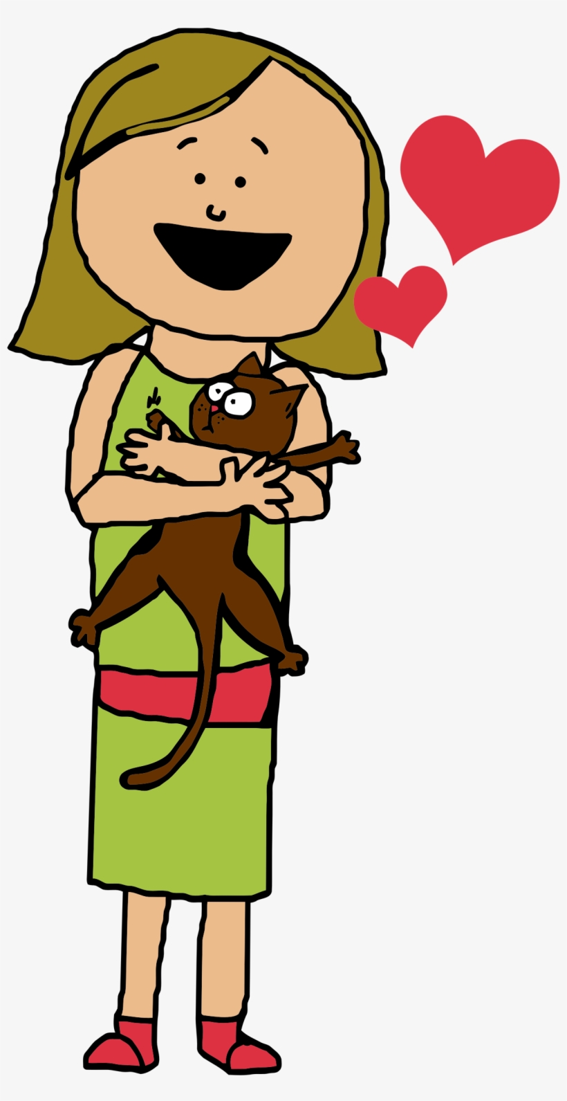 Big Image - Cartoon Girl Hugging Cat, transparent png