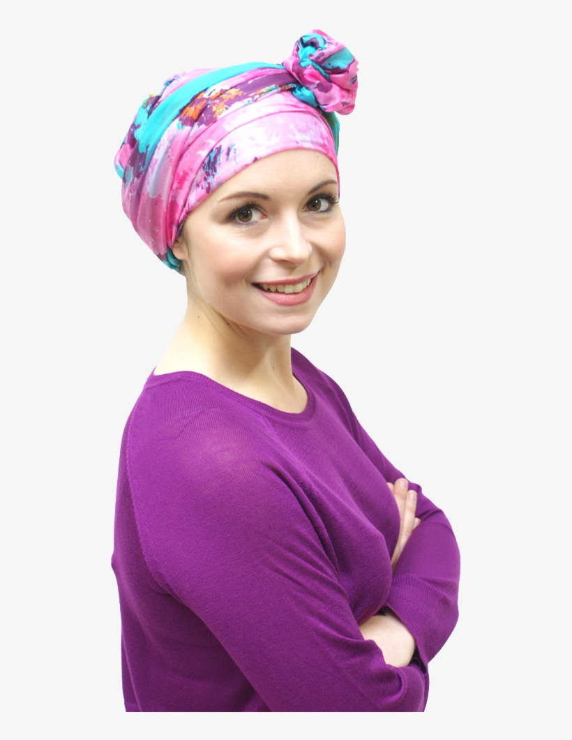 Pink Silk Chemo Headscarf Worn As Headwrap - Headgear, transparent png
