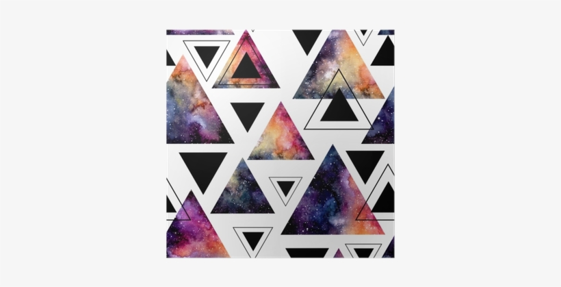 Seamless Pattern Of Watercolor Triangles And Galaxy - Watercolor Galaxy Triangle, transparent png