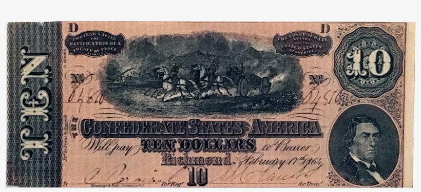 1864 Ten Dollar Confederate Civil War Note - Confederate States Of America 5 Dollars, transparent png
