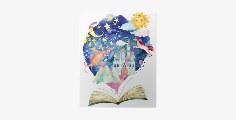Watercolor Open Book With Magic Cloud - Open Book Watercolor, transparent png