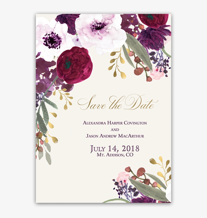 Burgundy And Gold Floral Boho Wedding Save The Date - Blush Floral Wedding Invitation, transparent png
