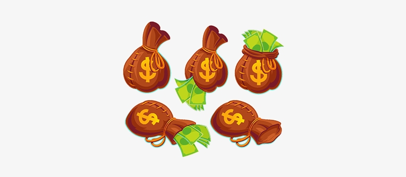 Collection Of Vector Cartoon Bags With Banknotes, Stack, - Bag, transparent png