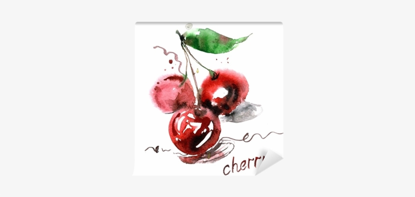 Watercolor Hand Painted Cherry Berries On White Background - Food, transparent png