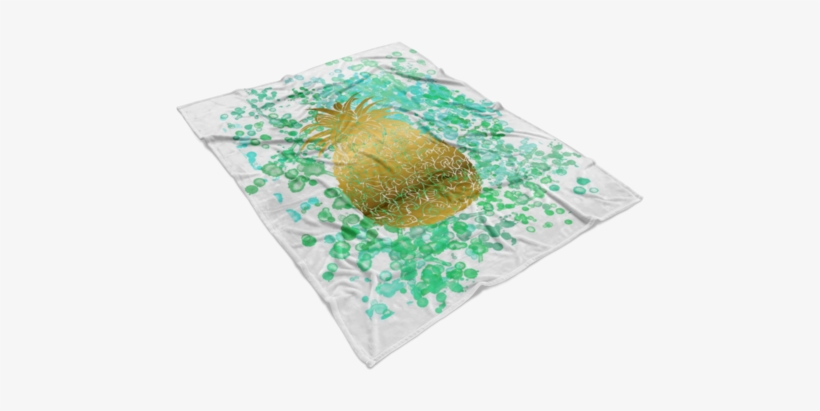 Watercolor Inspired And Gold Pineapple Fleece Blanket - Placemat, transparent png