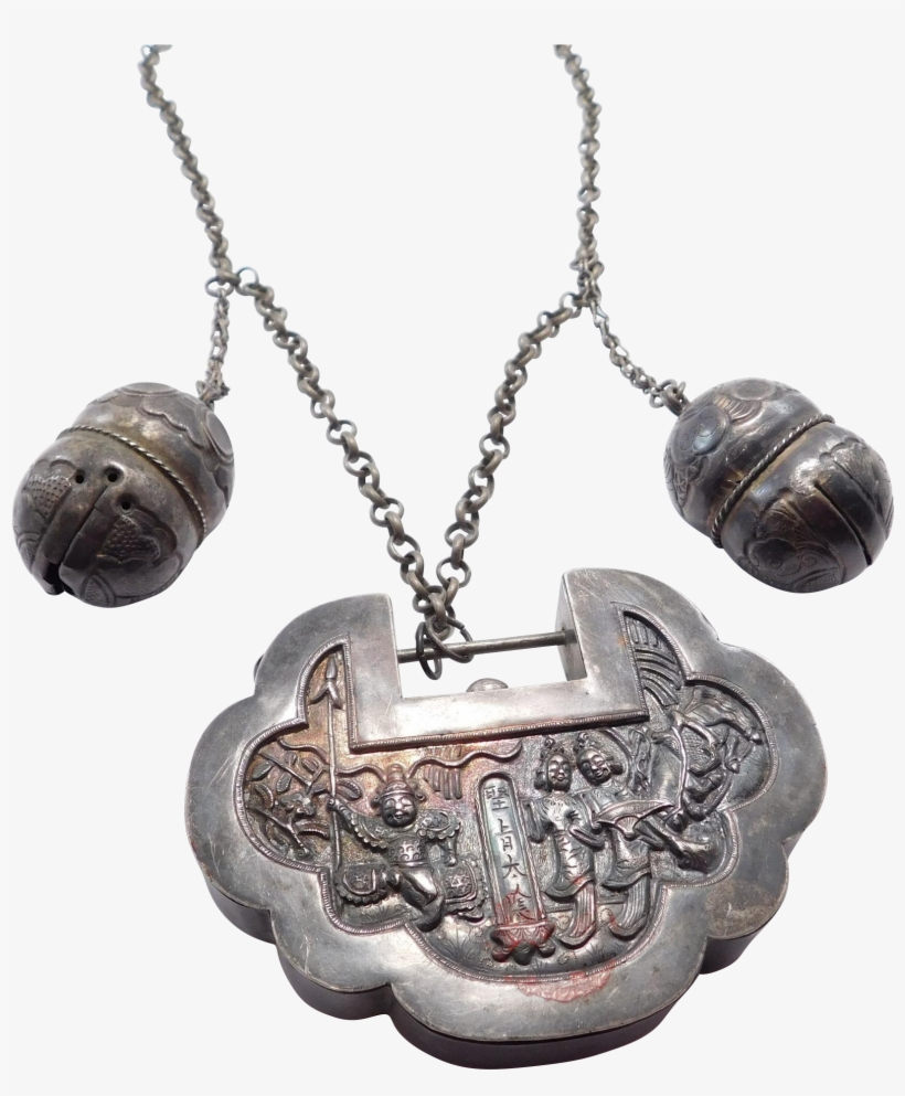 Huge Rare Chinese Silver Repousse Lock Pendant With - Locket, transparent png