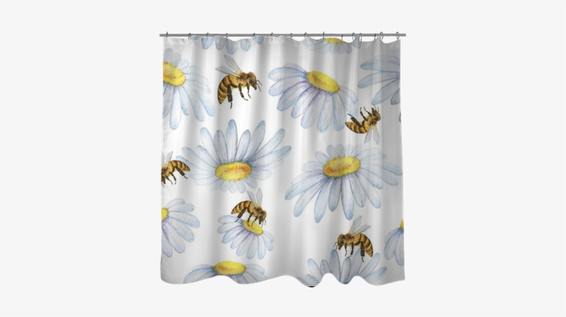 Watercolor Seamless Pattern With Flowers Chamomile - Honeybee, transparent png