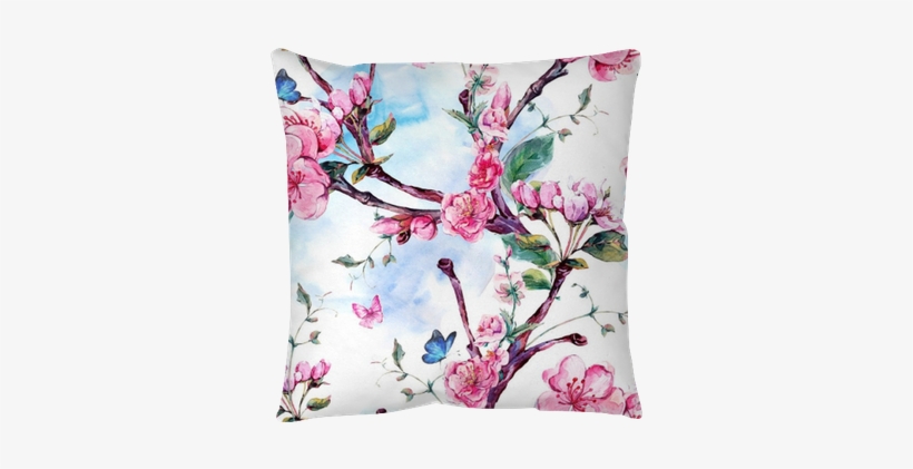 Watercolor Seamless Pattern With Flowers Apricot Tree - Blossom Digital Print Cotton Linen, transparent png