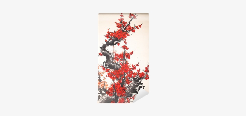 Chinese Watercolor Cherry Painting Self-adhesive Wall - Painting, transparent png