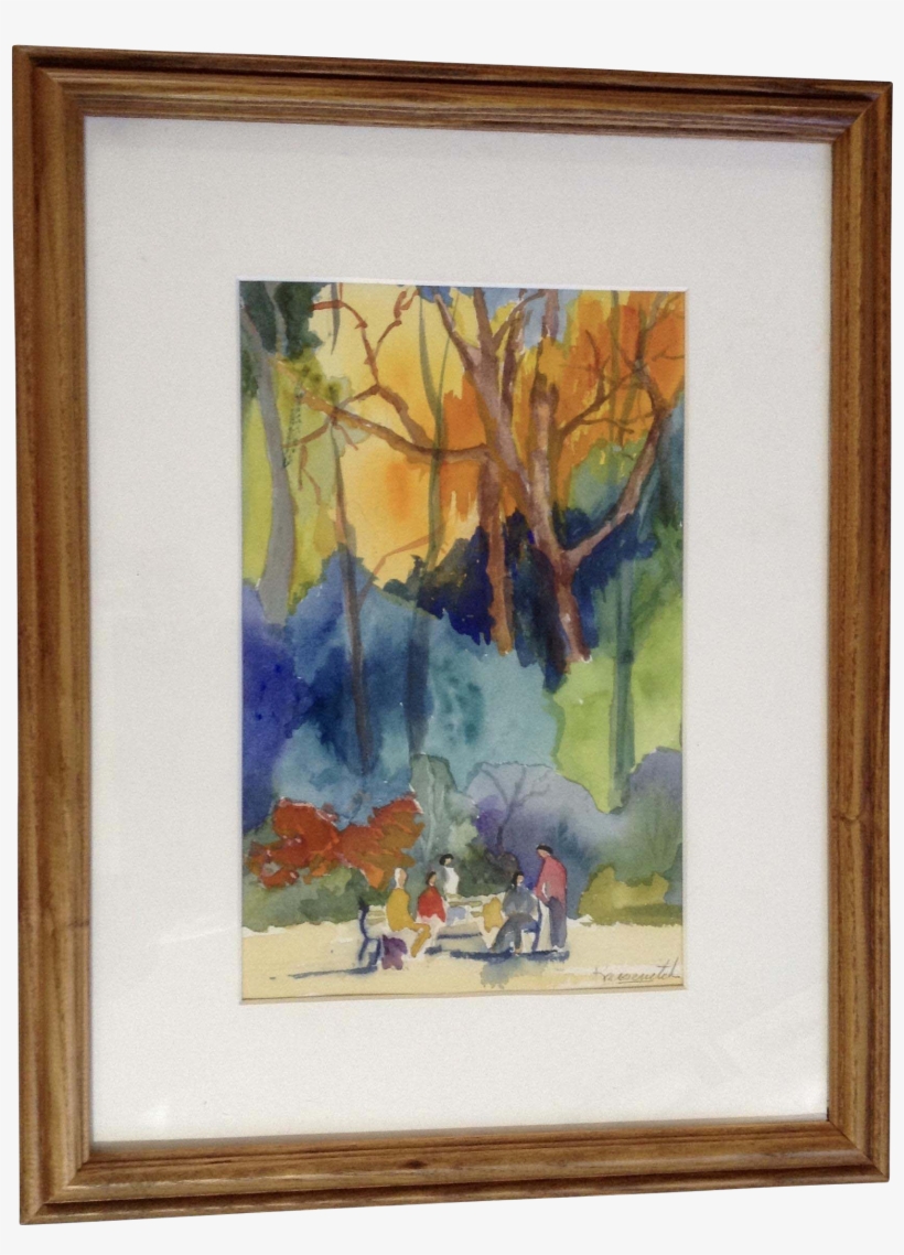 Figural's Sitting At Park Benches In The Autumn, Watercolor - Picture Frame, transparent png