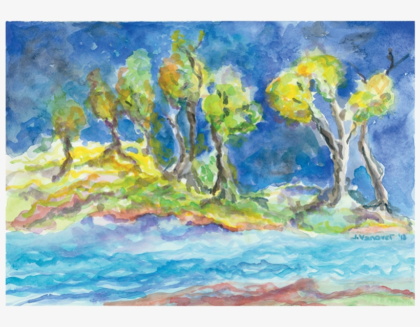 Del Rio River Tree Series Original Watercolor Painting - Painting, transparent png