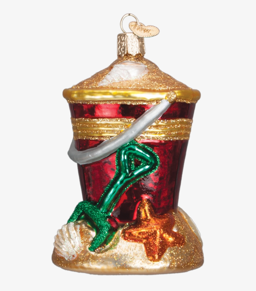 Red Beach Pail Ornament With Shovel & Shells - Beach Bucket Glass Ornament By Old World Christmas, transparent png