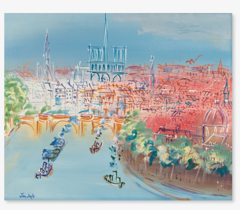 Jean Dufy • Paris, La Seine Vers Notre Dame • Gouache - Painting, transparent png
