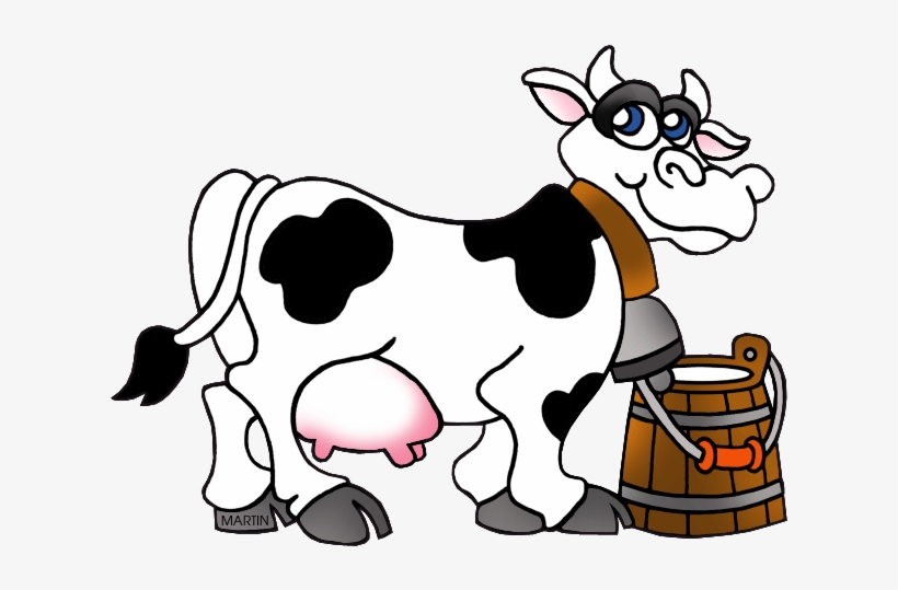 Cartoon Of A Big Eyed - Cow With Milk Clipart, transparent png