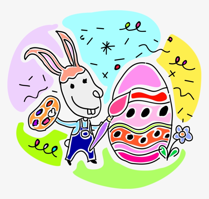 Vector Illustration Of Pascha Easter Bunny Rabbit Paints - Cartoon, transparent png