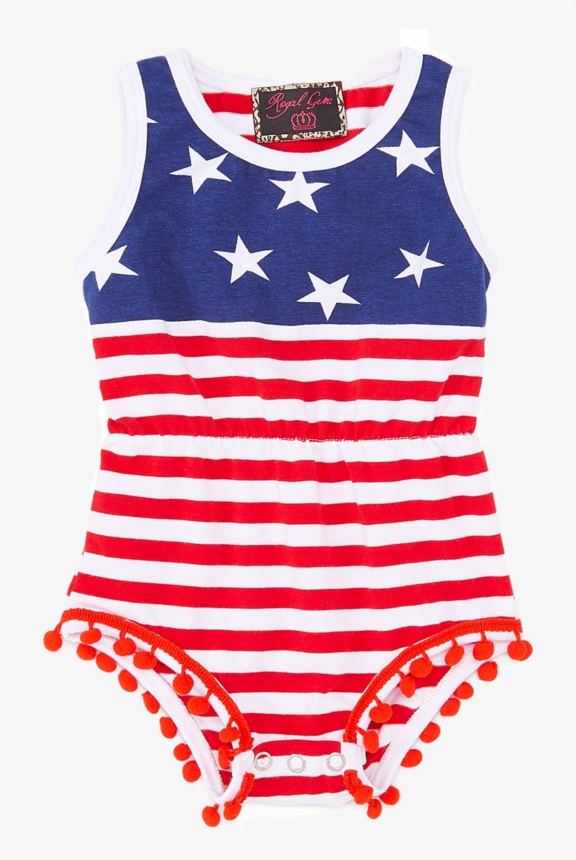 Red & Blue Stars & Stripes Pom-pom Romper - Red, transparent png