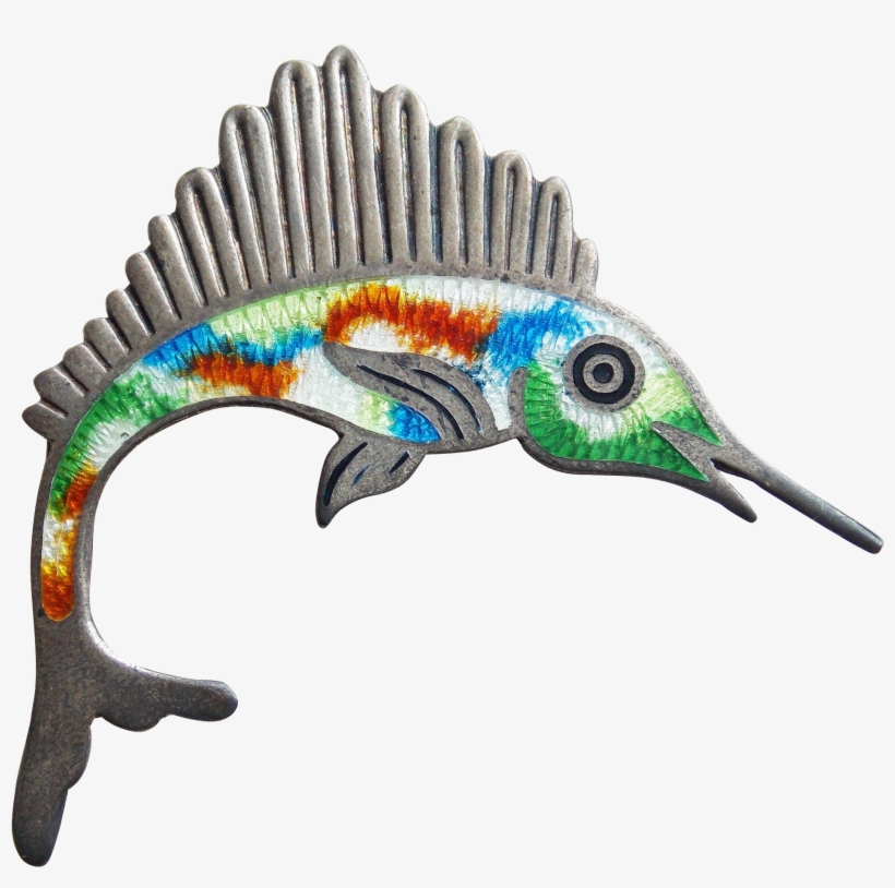 Sterling & Enamel Signed Jf Mexican Fish Vintage Brooch - Swordfish, transparent png