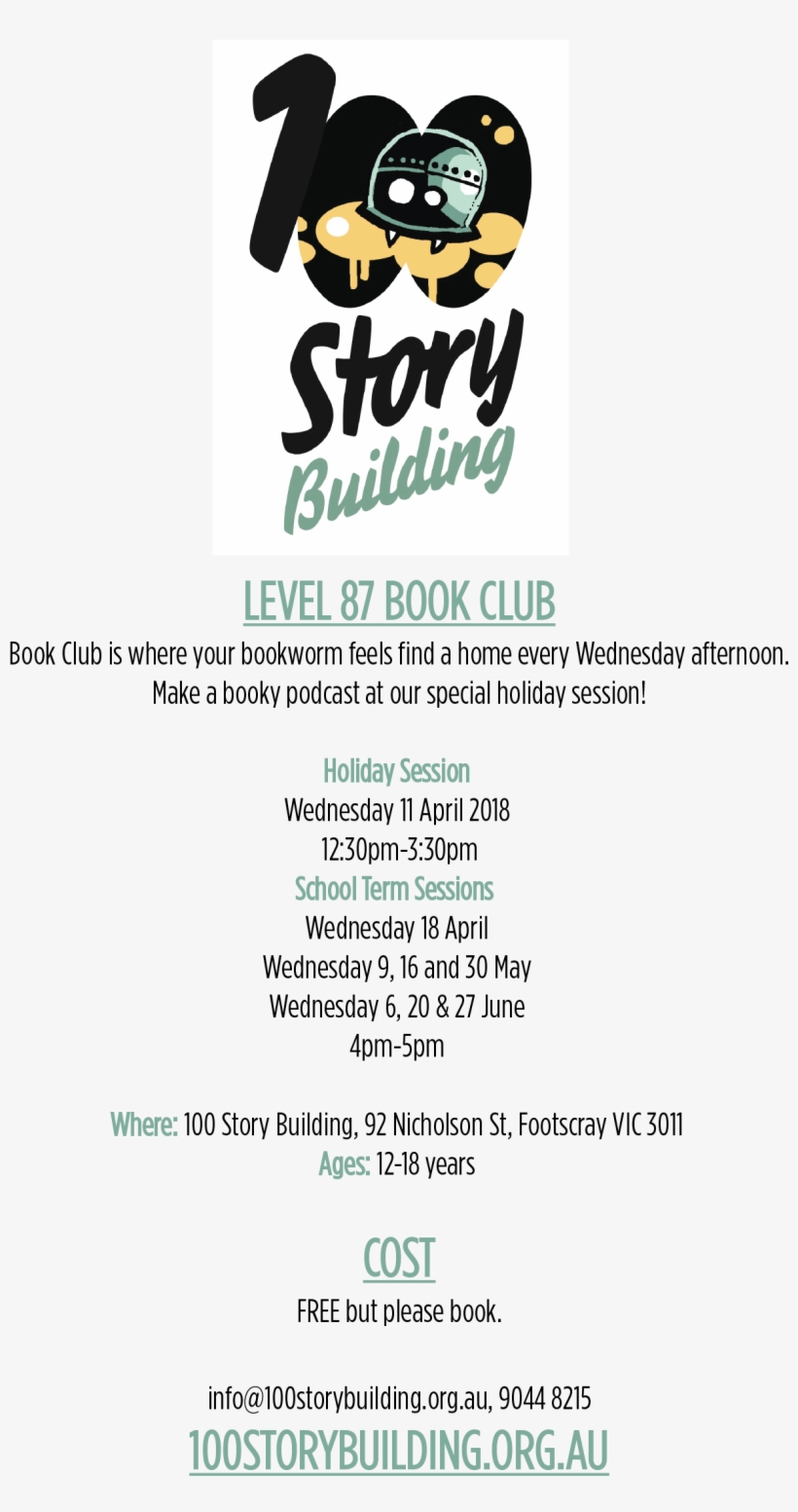 Book Club Special Session 11 April 2018 A3 Flyer 2 - 100 Story Building, transparent png