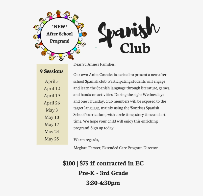 Completed Forms And Payment May Be Returned To St - After School Spanish Flyer, transparent png