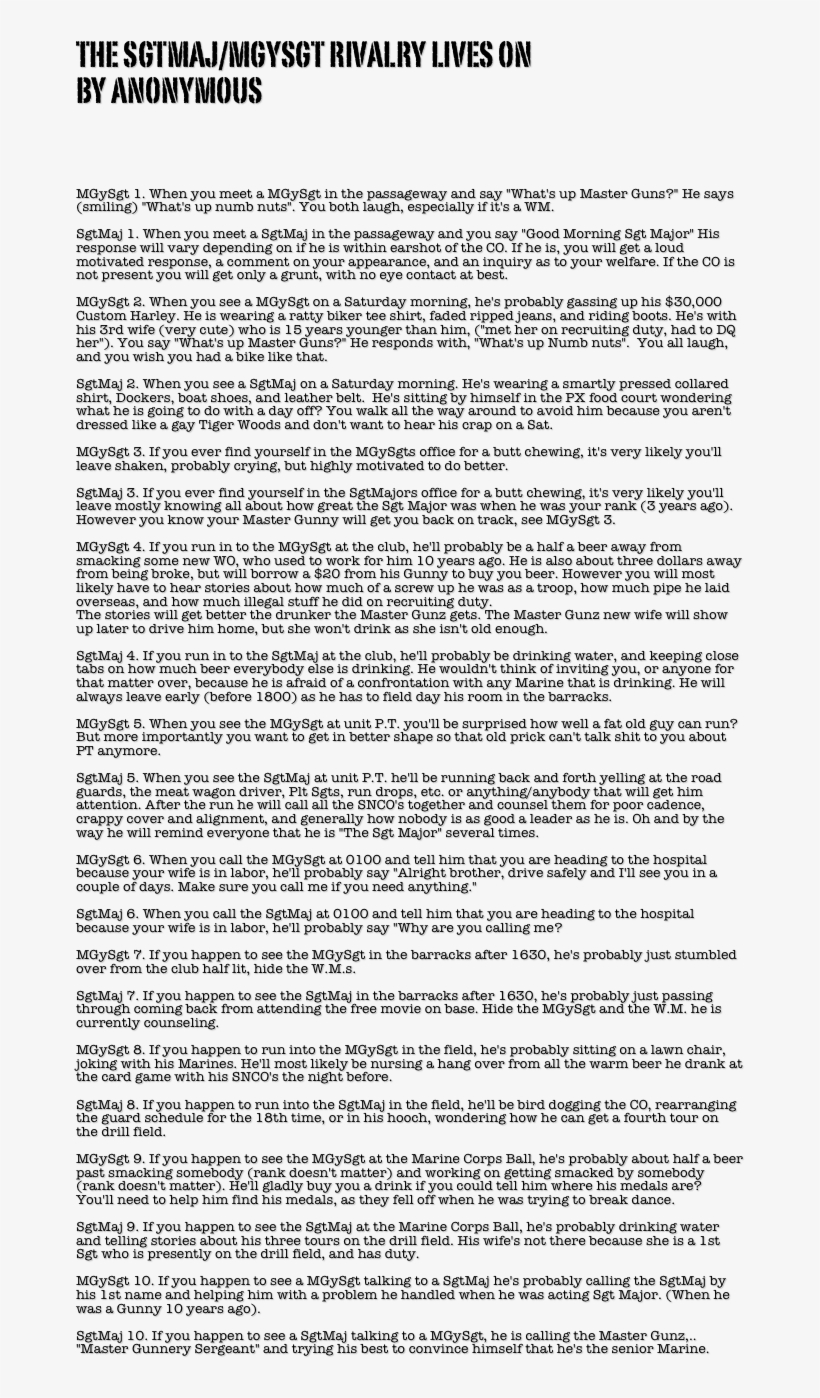 The Sgtmaj/mgysgt Rivalry Lives On By Anonymous Mgysgt - Mgysgt Vs Sgtmaj, transparent png