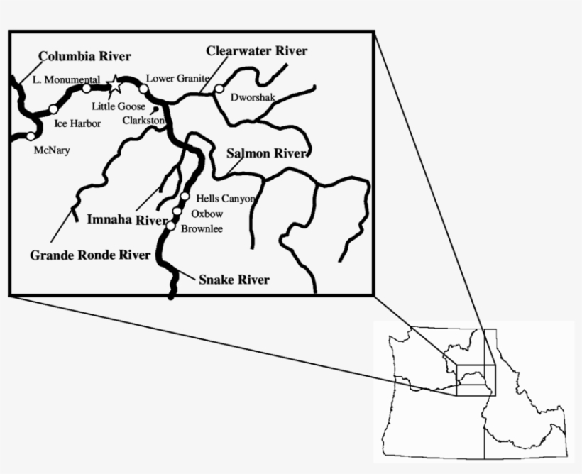 Overview Of The Snake River And Major Tributaries Map 850x660 PNG