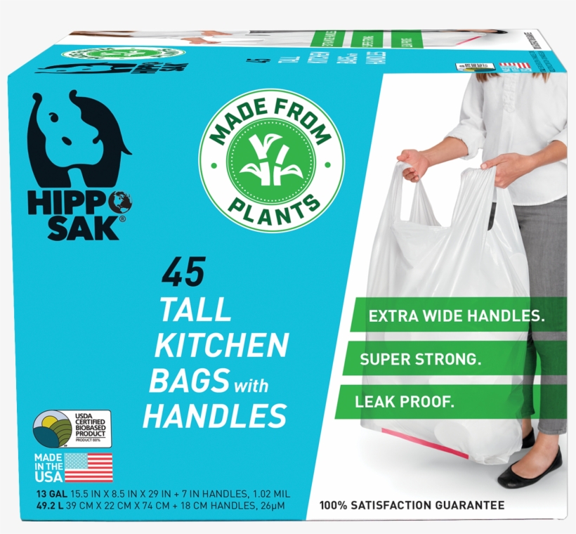 Learn More - Hippo Sak Plant Based - Tall Kitchen Bags, transparent png