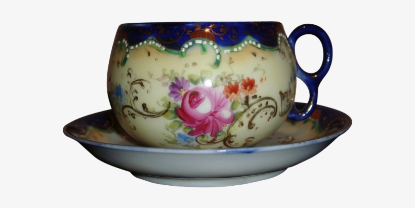 Royal Nippon Cobalt Hand Painted Tea Cup Roses And - Teacup, transparent png