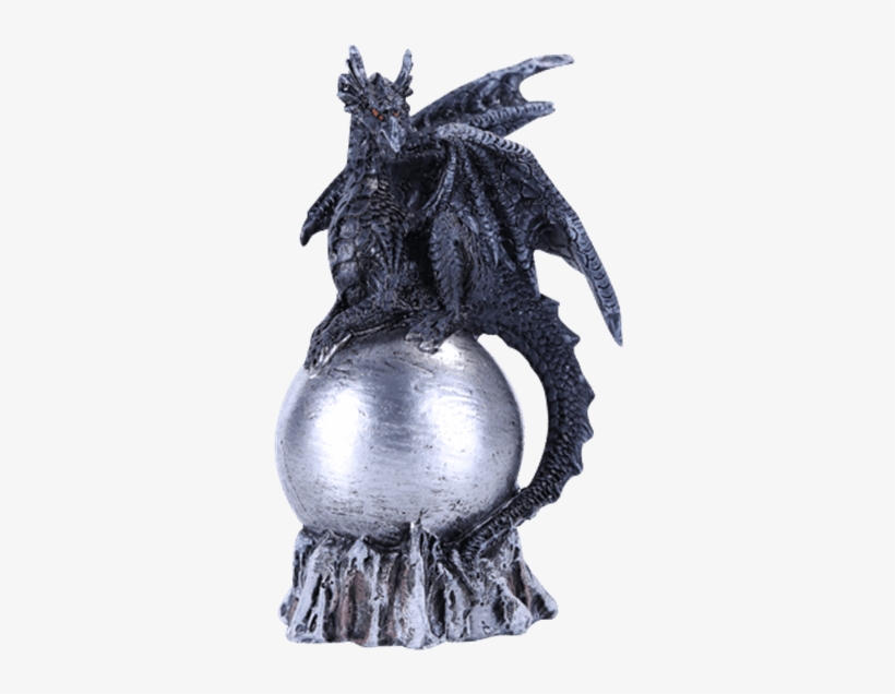 Black Dragon On Silver Orb Statue - Fantasy Statues, transparent png