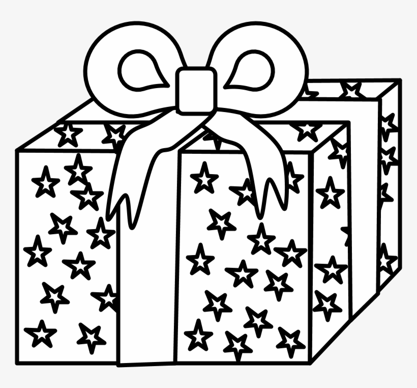 Gift, Black And White Wrapping Paper, Ribbon, Stars, - Gift Wrapping, transparent png
