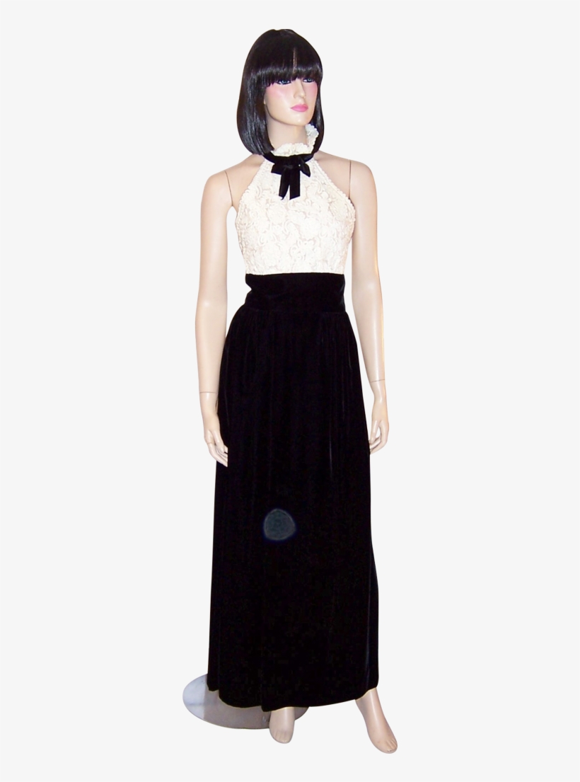 Romantica By Victor Costa-white Lace & Black Velvet - A-line, transparent png