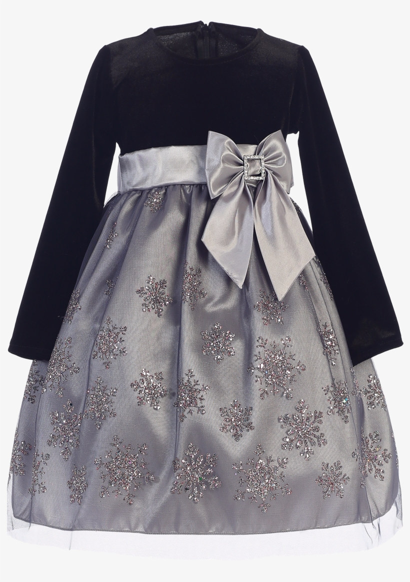 Silver Glitter Snowflake Girls Holiday Dress W - Girls Silver Christmas Dress, transparent png