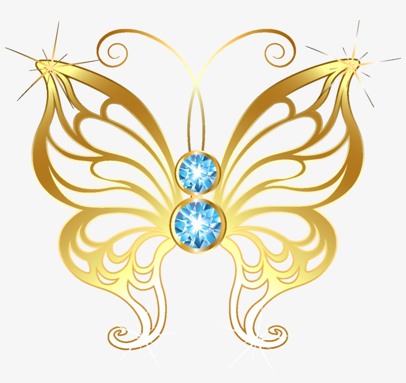 Cartoon Golden Line Butterfly Element - Butterfly Wings Sexy, transparent png