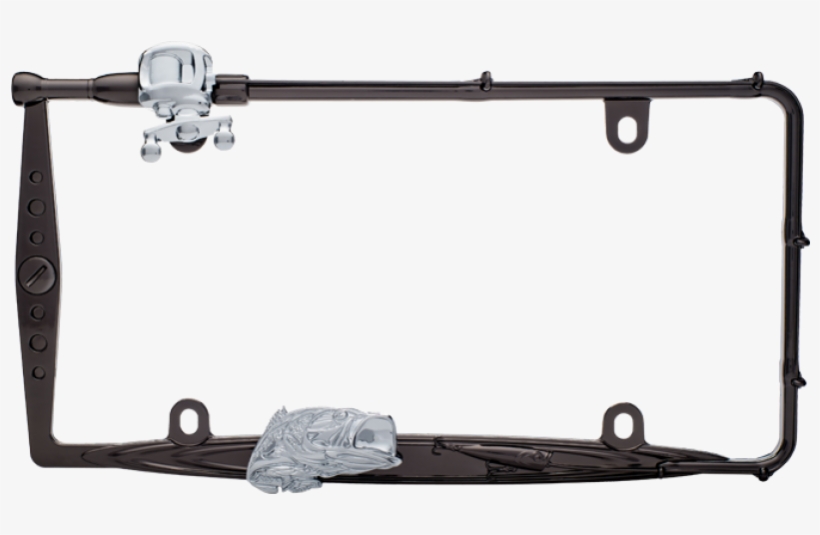 Fishing Black And Chrome License Plate Frame, transparent png